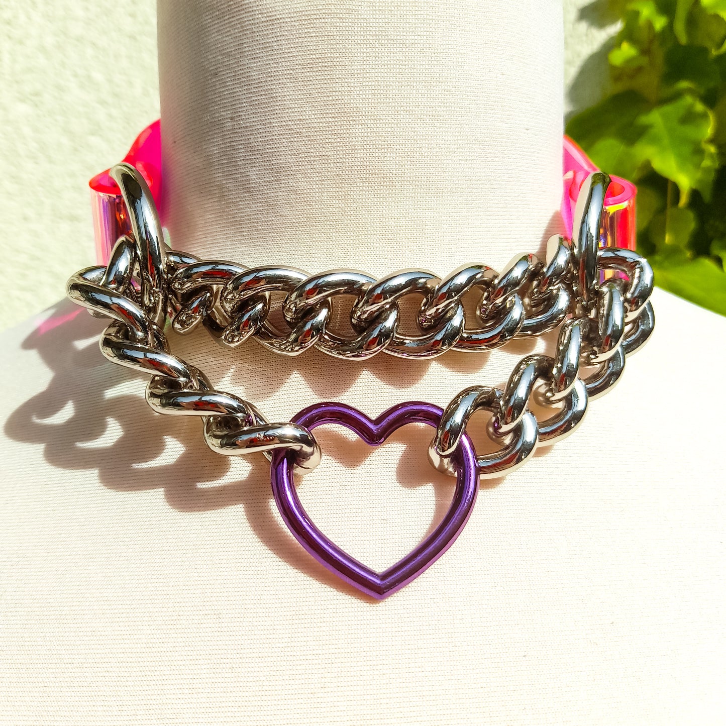 Hedone Pink and Purple Heart Ring Martingale Choker