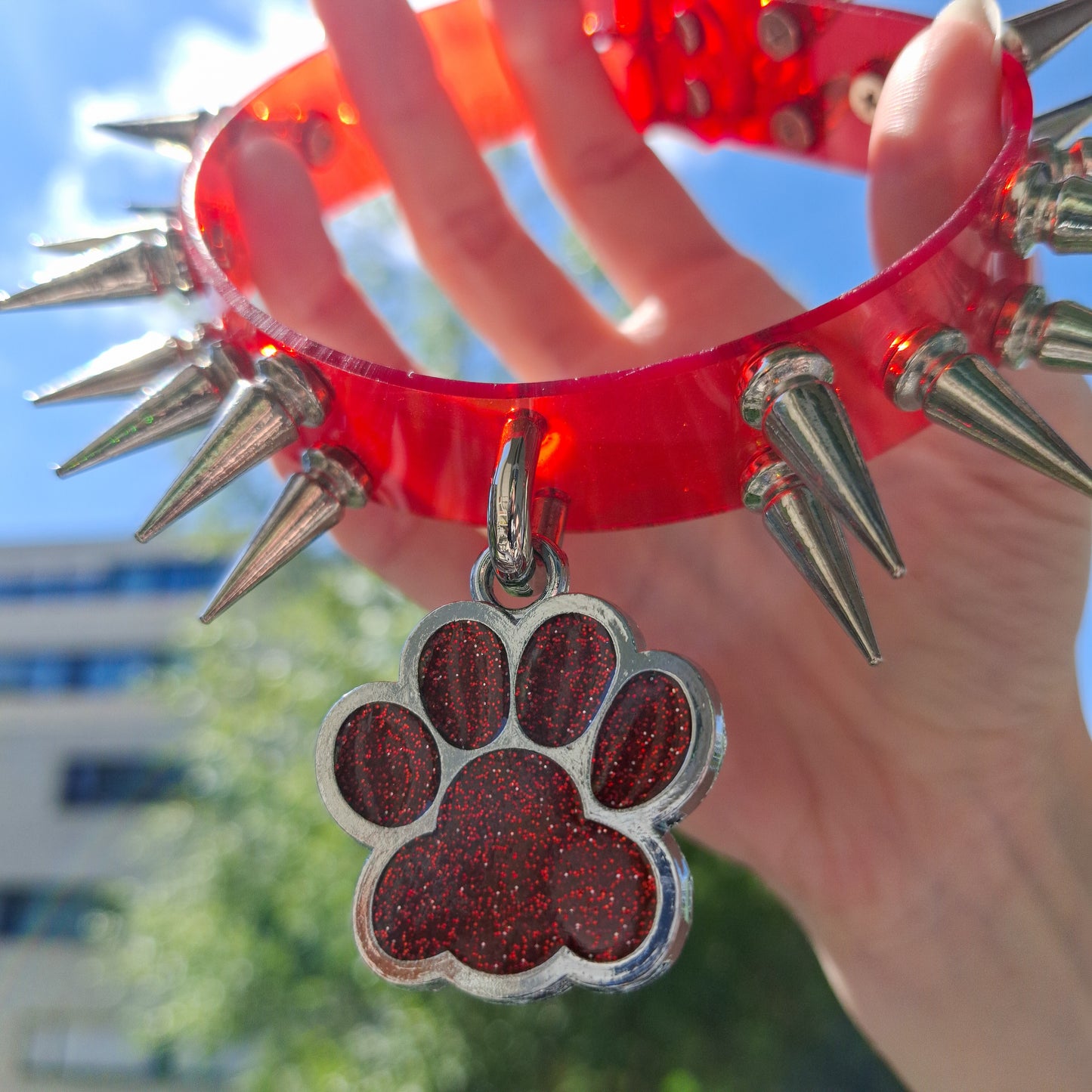 Good Boy Red Spiked Paw Choker