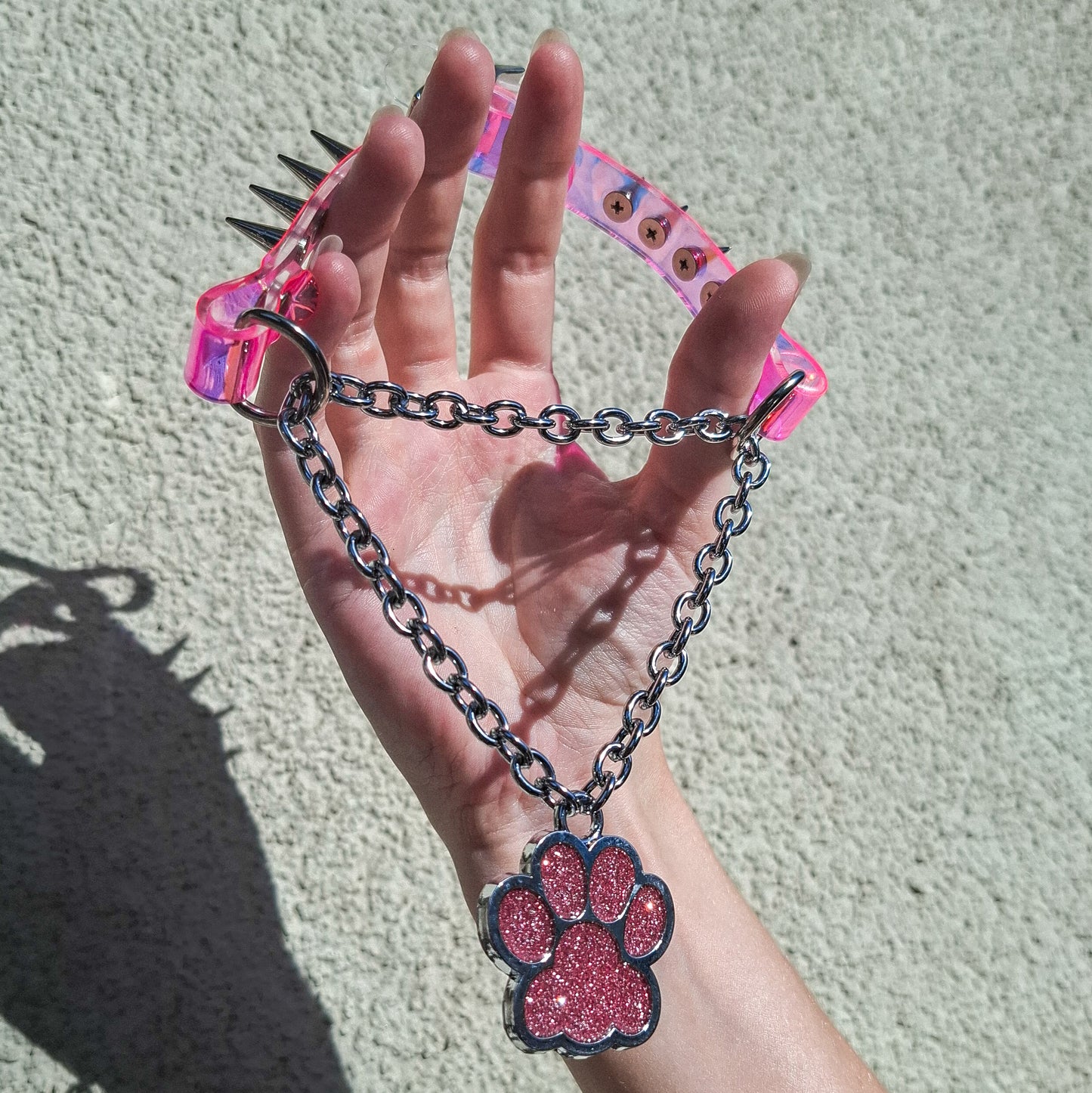 Pink Spiked Martingale Chain Collar Choker