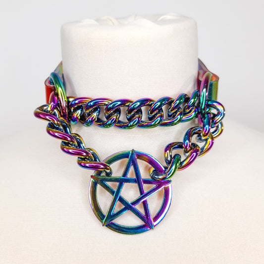 Heathen Rainbow Pentagram Martingale Chain Choker