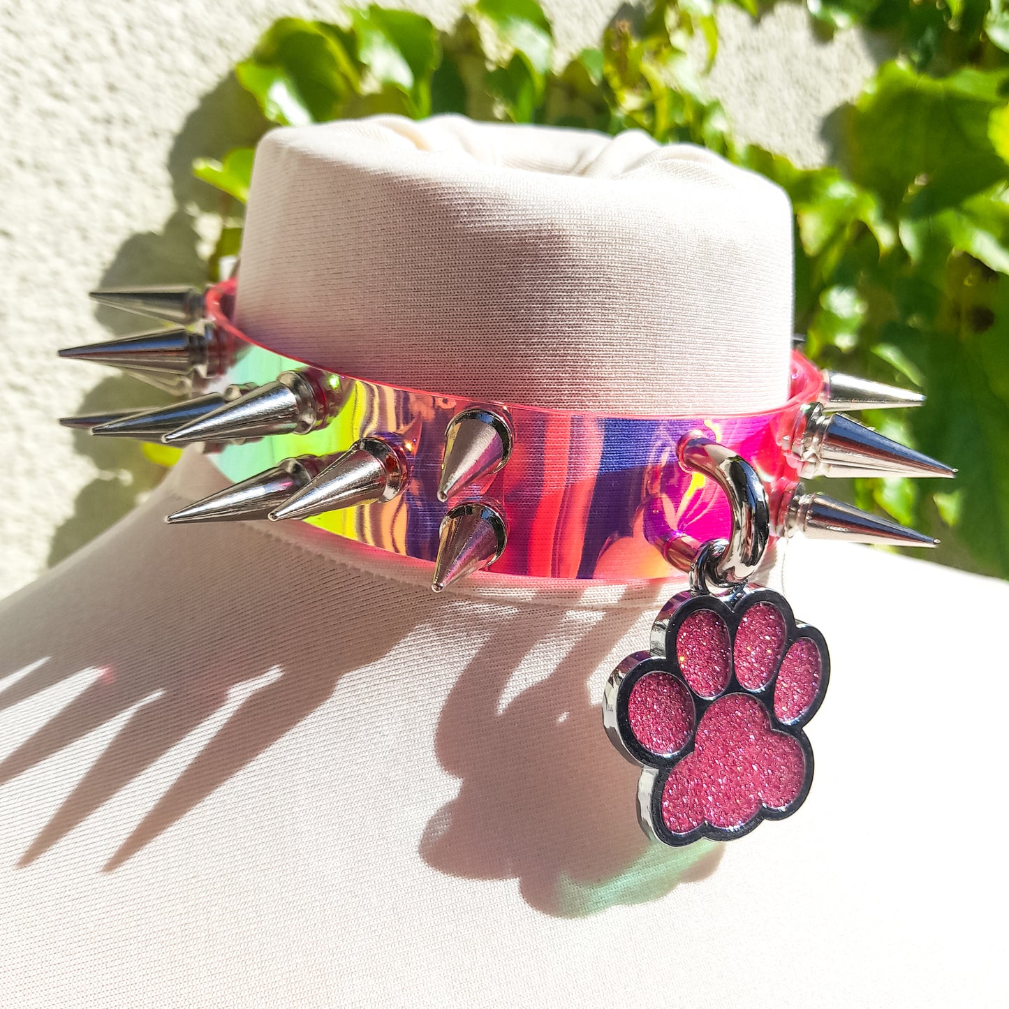 Good Boy Pink Spiked Paw Choker