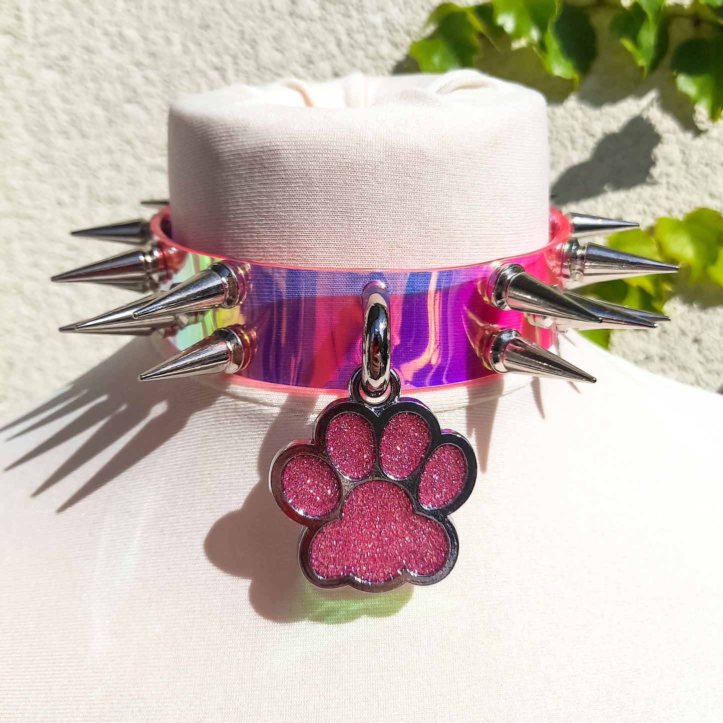 Good Boy Pink Spiked Paw Choker