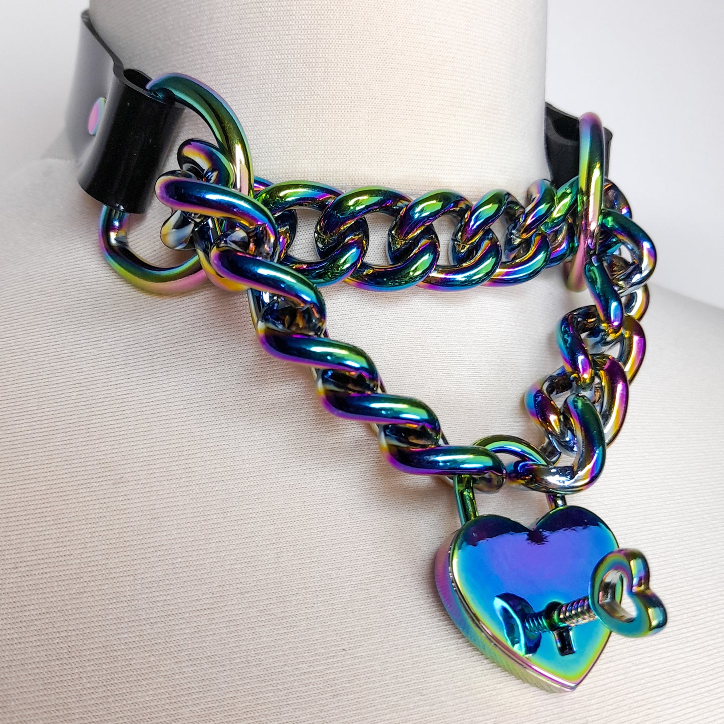 Hecate Rainbow Heart Lock Chain Choker