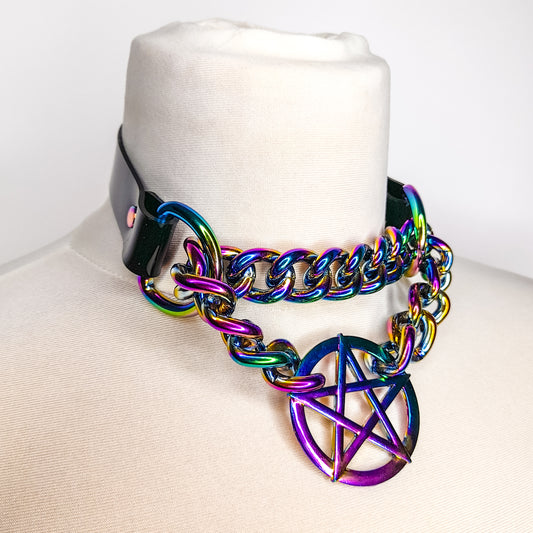 Heathen Rainbow Pentagram Martingale Chain Choker