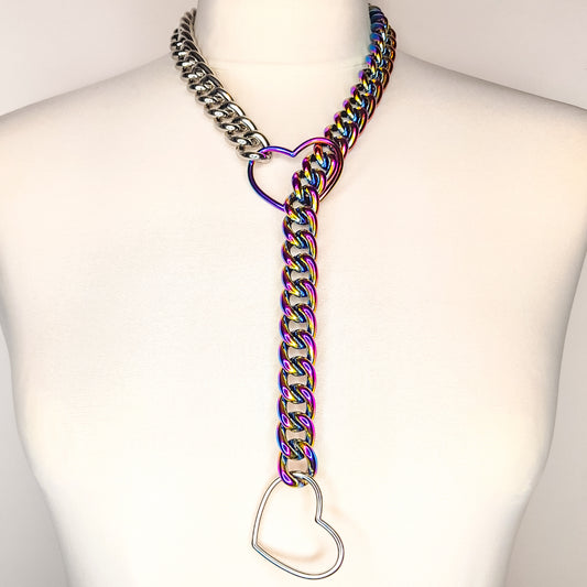 Eros Regenbogen- und Silber-Herzring-Halskette