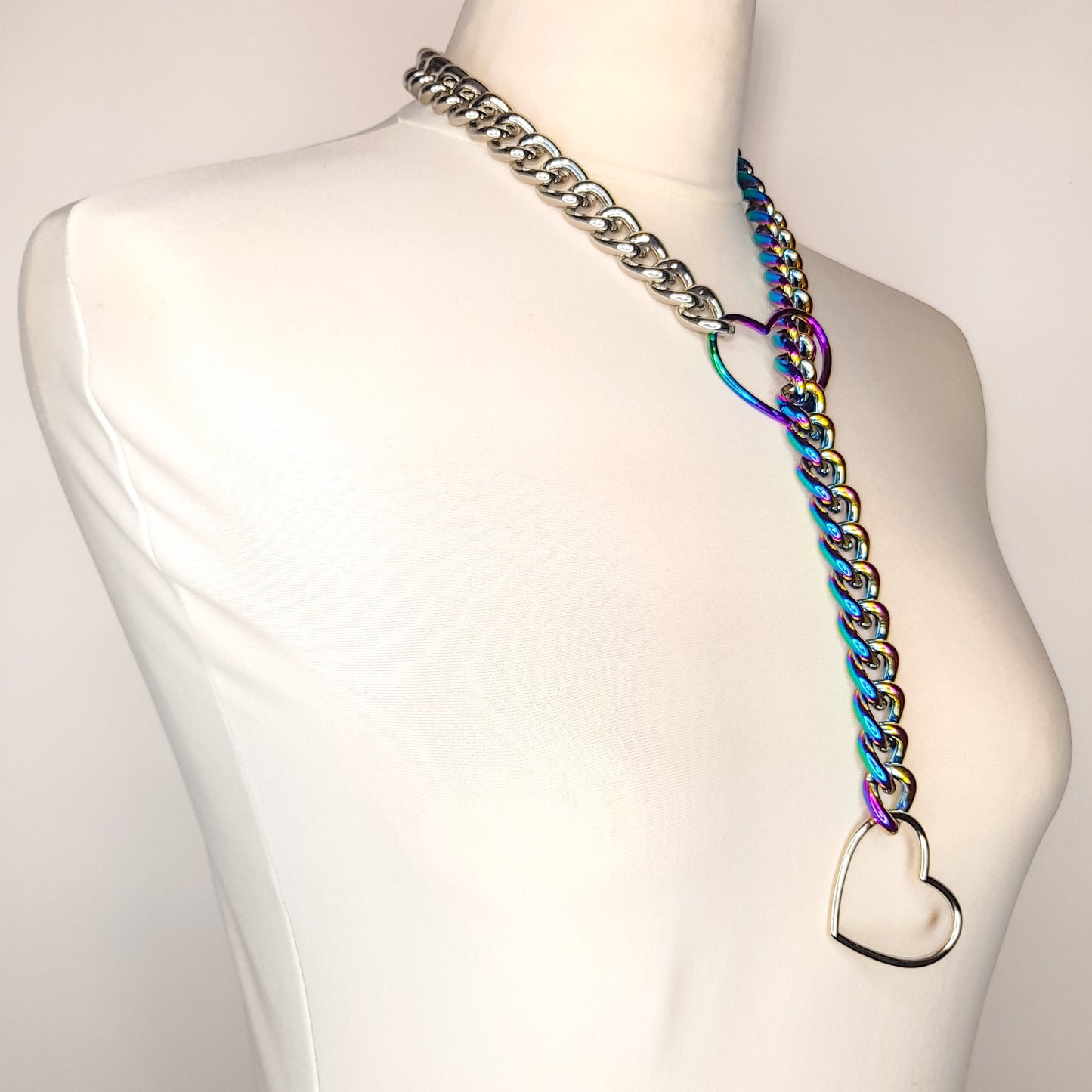 Eros Rainbow and Silver Heart Ring Slip Chain Necklace