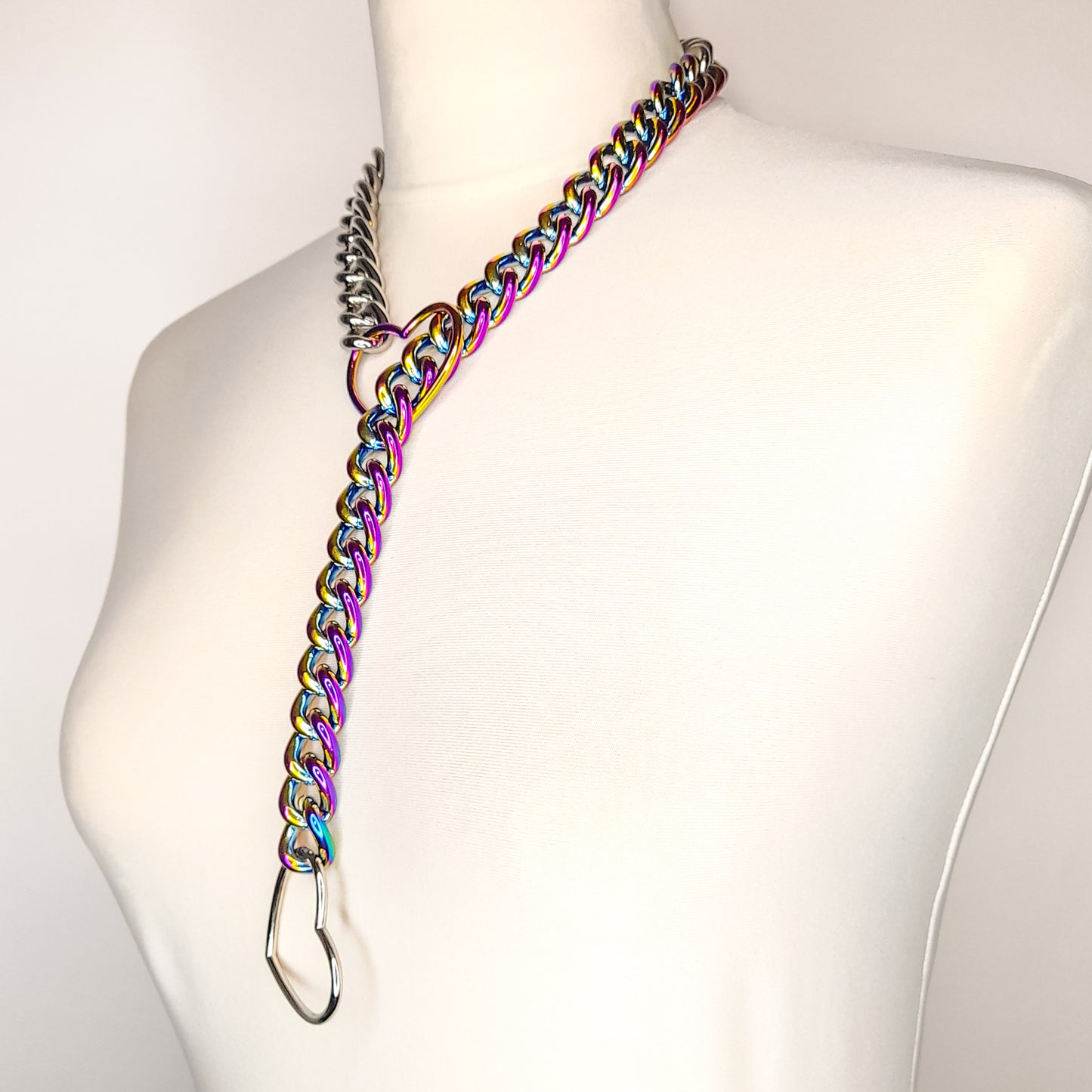 Eros Rainbow and Silver Heart Ring Slip Chain Necklace