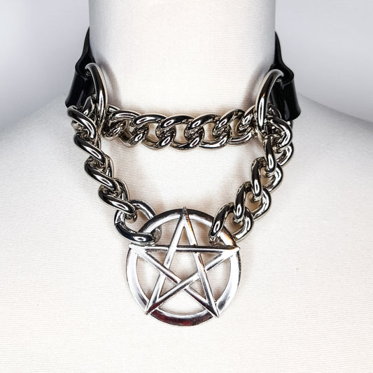 Heathen Silver Pentagram Martingale Chain Choker