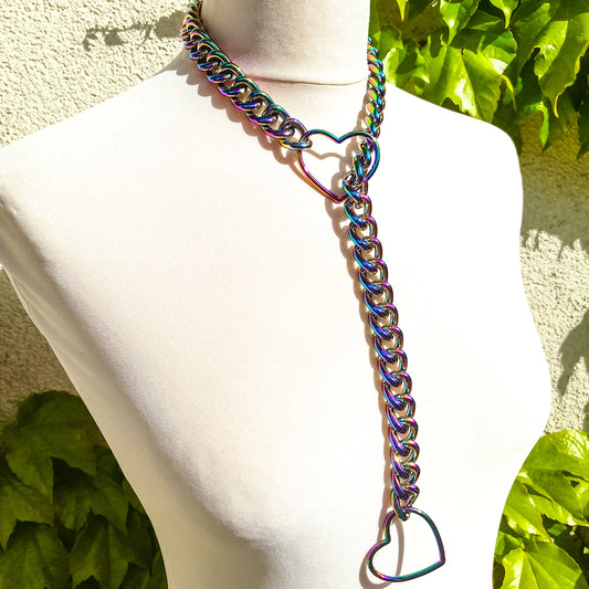 Eros Rainbow Heart Ring Slip Chain Necklace