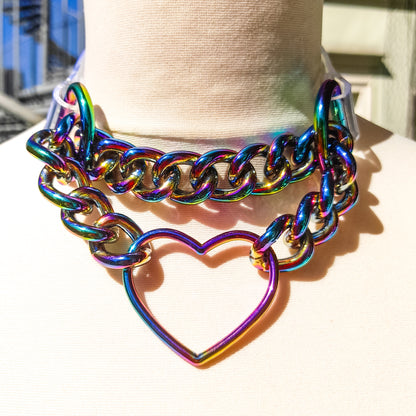 Hedone Clear Rainbow Heart Ring Martingale Choker