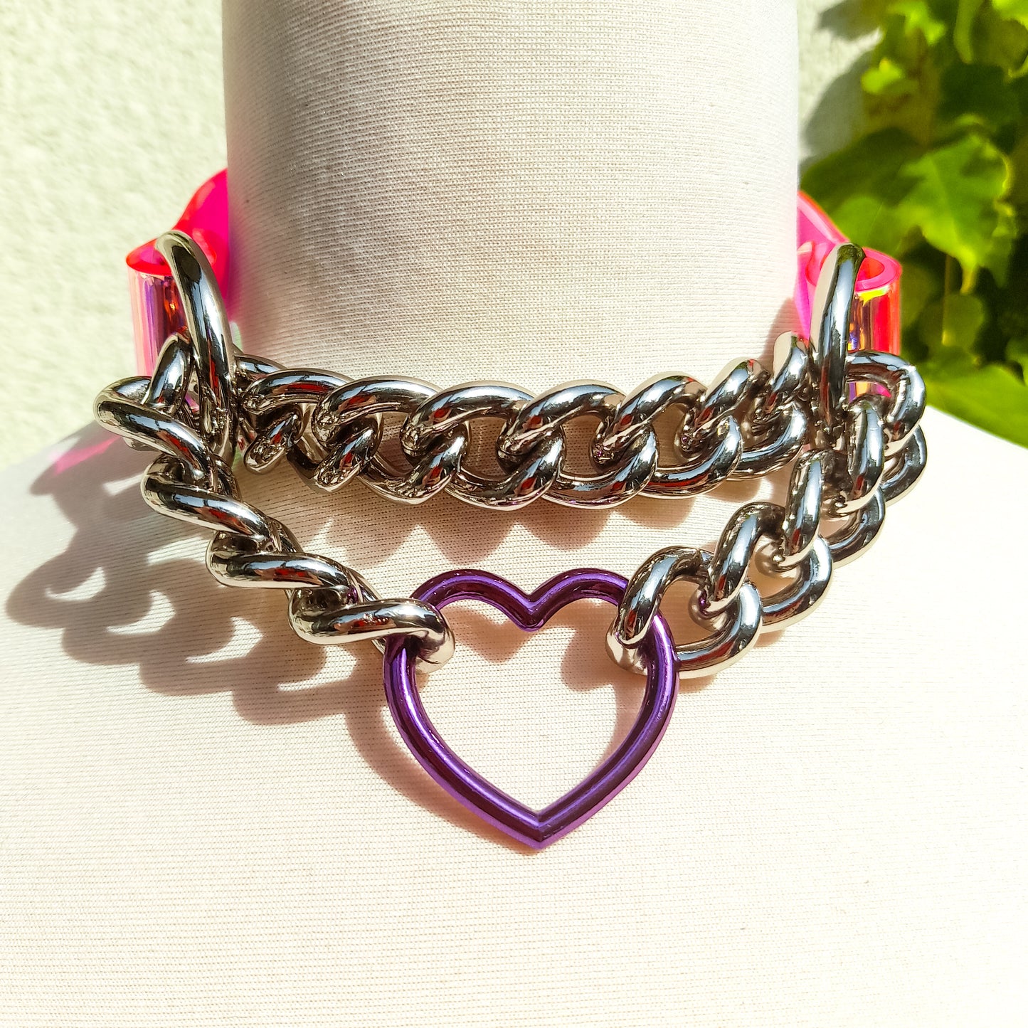 Hedone Pink and Purple Heart Ring Martingale Choker