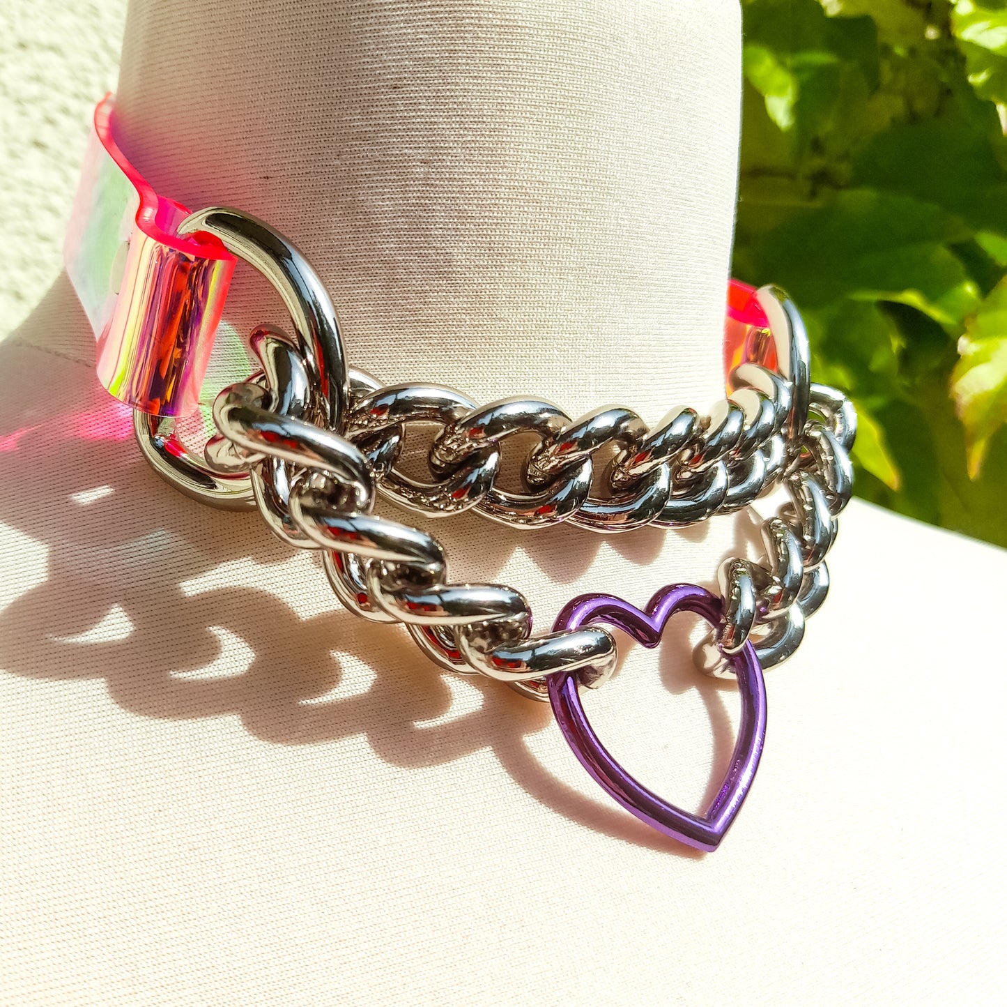 Hedone Pink and Purple Heart Ring Martingale Choker