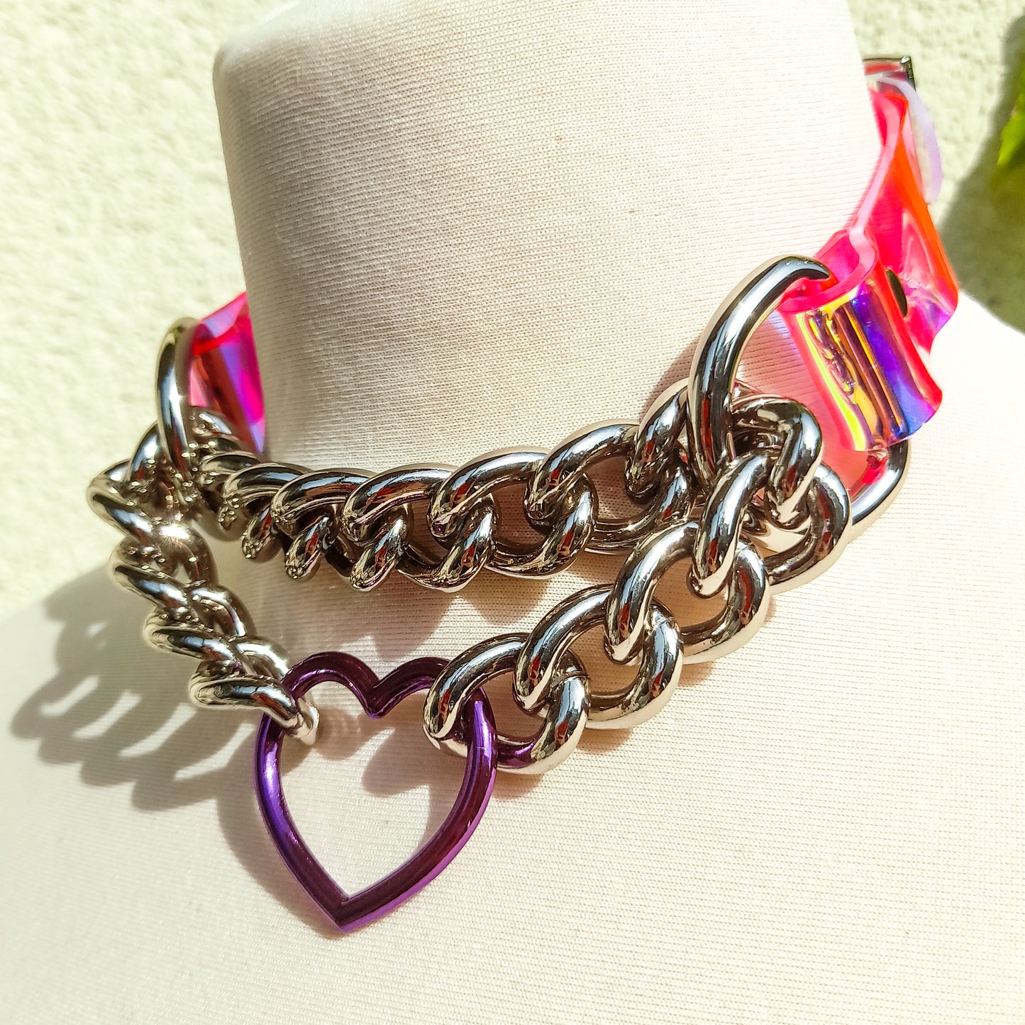 Hedone Pink and Purple Heart Ring Martingale Choker