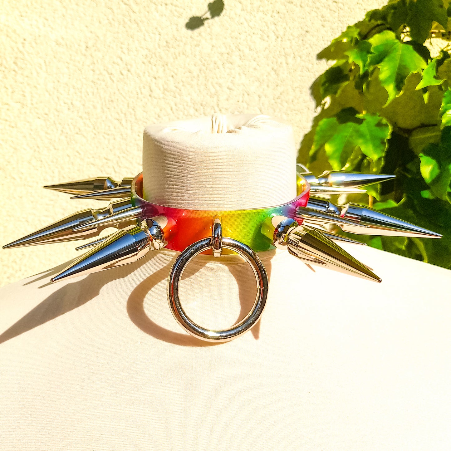 Queer Fury Rainbow Spiked O Ring Choker