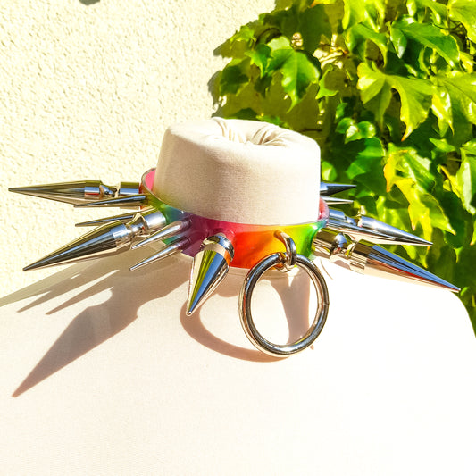 Queer Fury Rainbow Spiked O Ring Choker