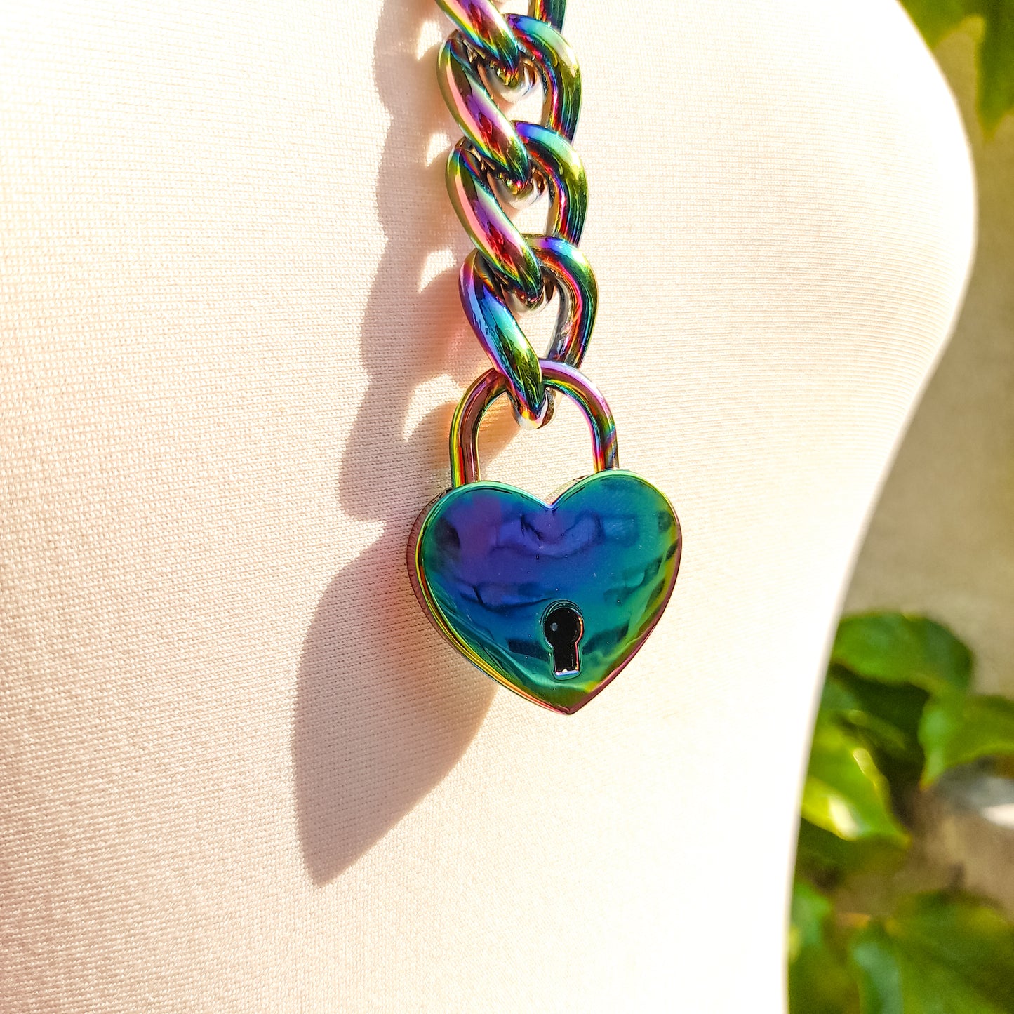 Devotion Rainbow Heart Ring and Lock Slip Chain