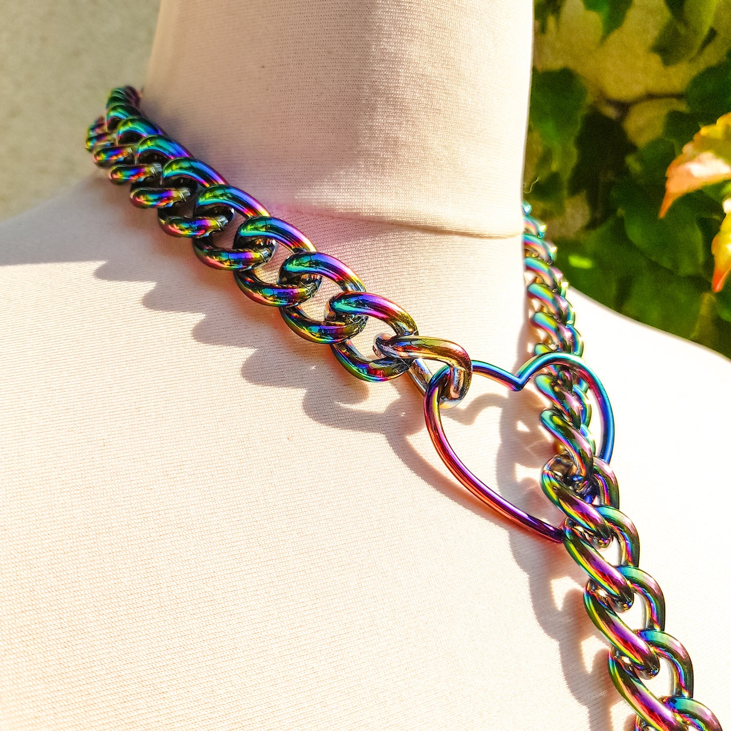 Devotion Rainbow Heart Ring and Lock Slip Chain