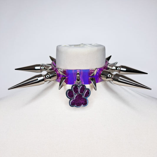 Purple Spiked Paw Charm Choker