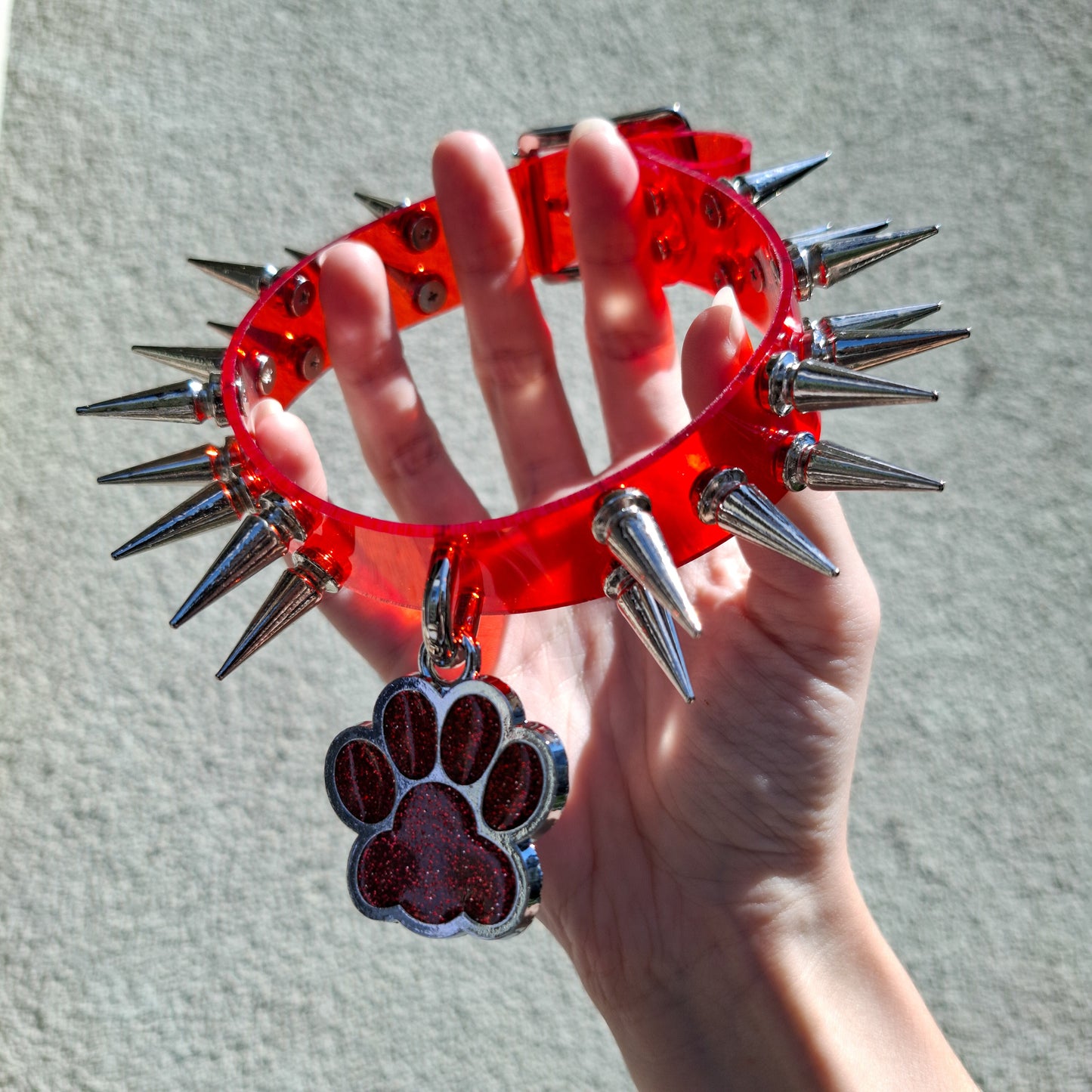 Good Boy Red Spiked Paw Choker