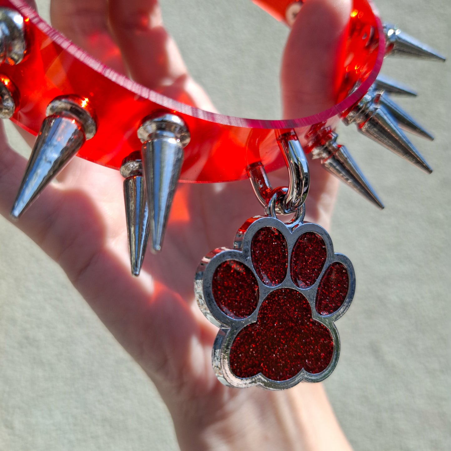 Good Boy Red Spiked Paw Choker