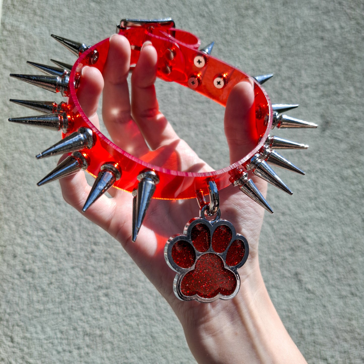 Good Boy Red Spiked Paw Choker