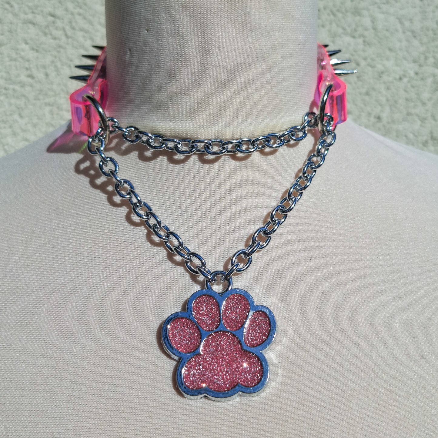 Pink Spiked Martingale Chain Collar Choker