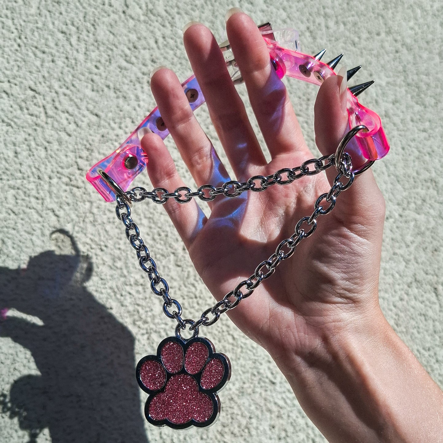 Pink Spiked Martingale Chain Collar Choker